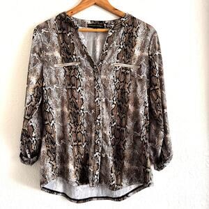 Always Indigo Animal Print Tab Sleeved Silky Y2K Blouse Size Medium